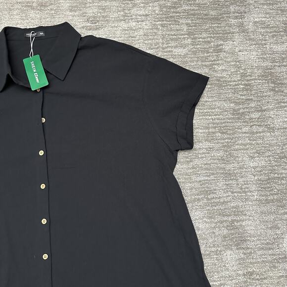 Shein Shirt Womens 4XL Black Button Front Short Sleeve Cotton Top Plus Tunic - Picture 3 of 11